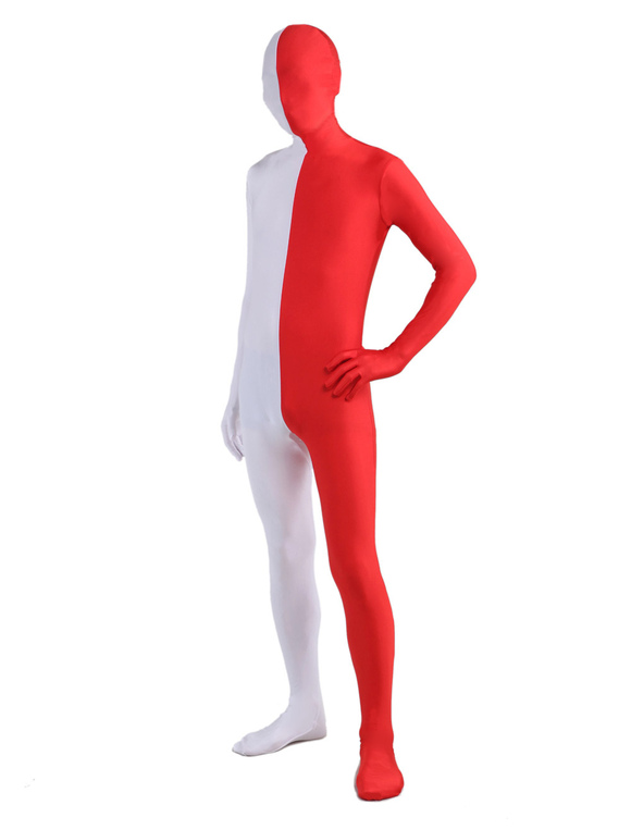 Costumes Costumes | Morph Suit White and Red Lycra Spandex Zentai Suit Unisex Full Body Suit - XK70014