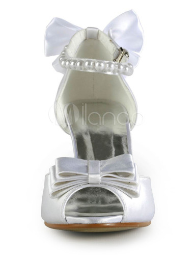 white satin heels with bow