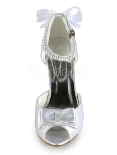 white satin heels with bow