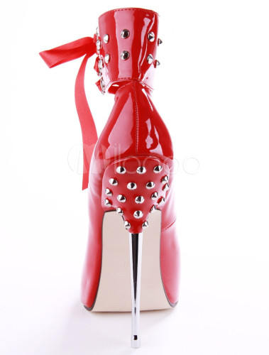Red Patent Leather Bow Rhinestone Women's Stylish Sexy High Heels ...