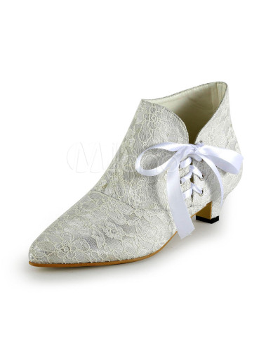 Romantic Side Lace-up Lace Bridal Wedding Boots - Milanoo.com