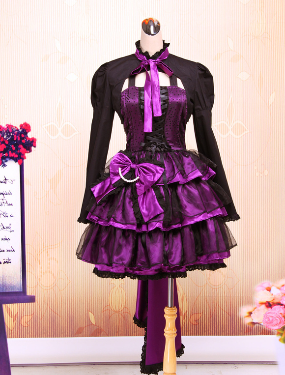 Multi-Layer Purple Cotton Long Sleeves Gothic Lolita Dress 