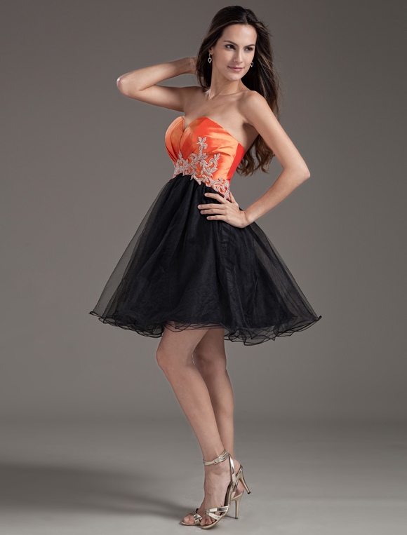 A-line Black Tulle Applique Short Homecoming Dress - Milanoo.com