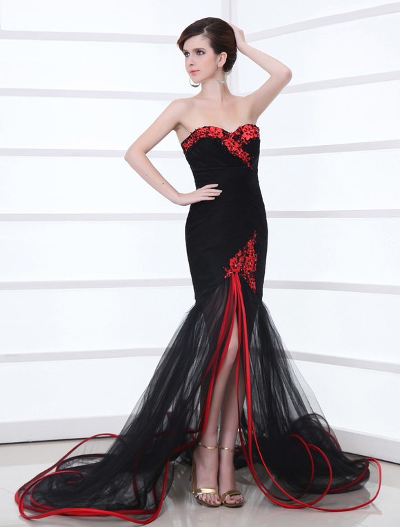 black dress with red trim