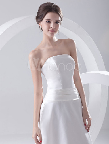 A-line White Satin Strapless Floor-Length Wedding Bridesmaid Dress - Milanoo.com