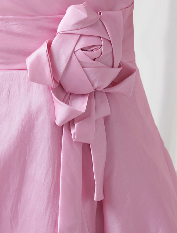 Grace Knee-Length Pink A-line Flower Taffeta Bridesmaid Dress with One ...