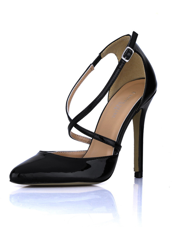 Black Cross Straps Patent Leather Women's High Heels - Milanoo.com