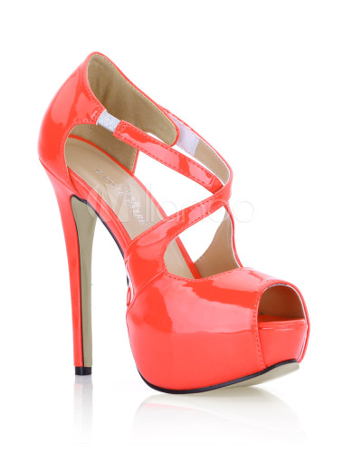 Charming Watermelon Patent Leather High Heel Women's Peep Toe Shoes ...