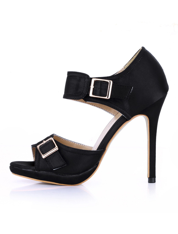 Elegant Black Imitated Silk Buckles Women's Dress Sandals - Milanoo.com