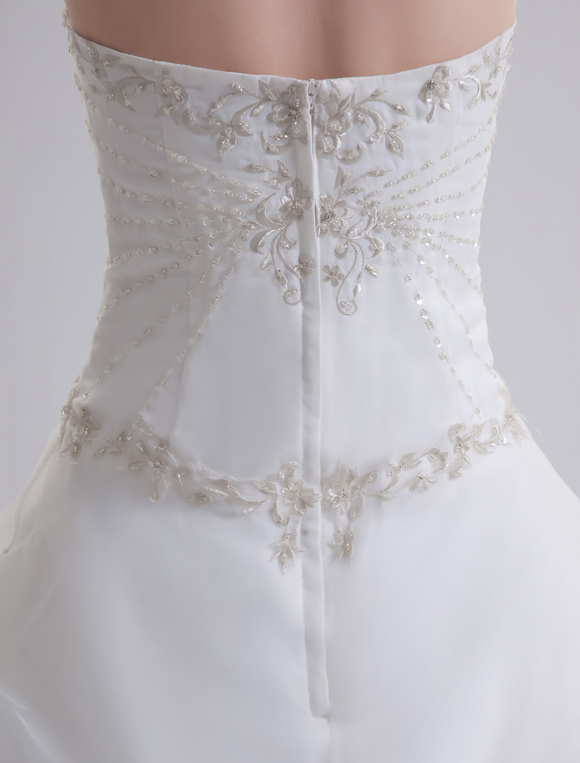 Ivory Strapless Beading Tulle Bridal Wedding Dress - Milanoo.com