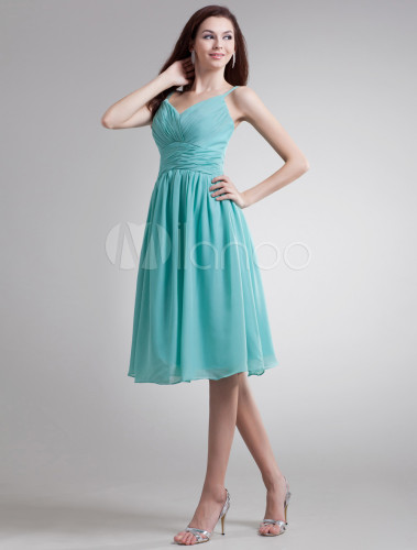 Chiffon Cocktail Dress Turquoise Sweetheart Ruched Prom Dress A Line ...