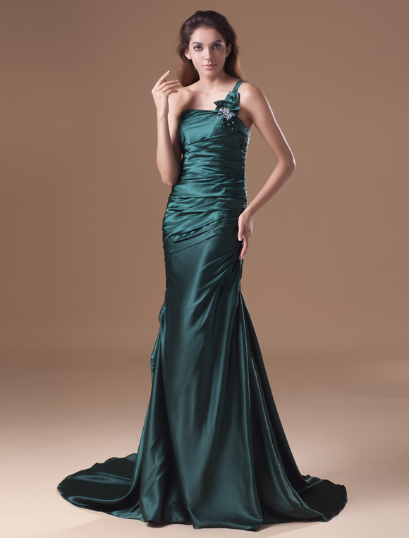 Amazing Dark Green Sequin One-Shoulder Women's Evening Dress - Milanoo.com