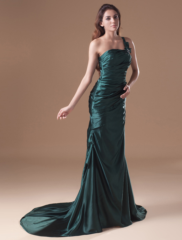 Amazing Dark Green Sequin One-Shoulder Women's Evening Dress - Milanoo.com
