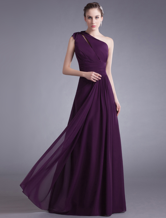 Grape One-Shoulder Chiffon Evening Dress - Milanoo.com