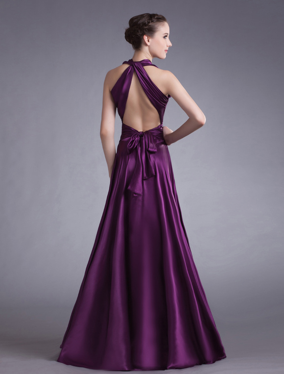 Lavender Evening Dress Halter Sleeveless Satin Mother'S Dress Back ...