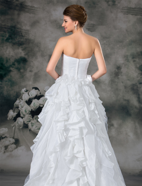 White A-line Strapless Cascading Ruffle Organza Bridal Wedding Dress ...
