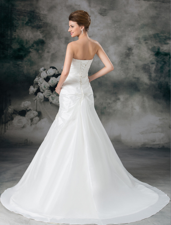 White Sheath Strapless Beading Taffeta Bridal Wedding Gown - Milanoo.com