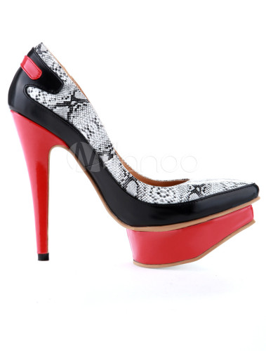 snake print pointed heels