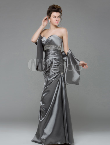 Mermaid Silver Beading Strapless Floor-Length Prom Dress - Milanoo.com