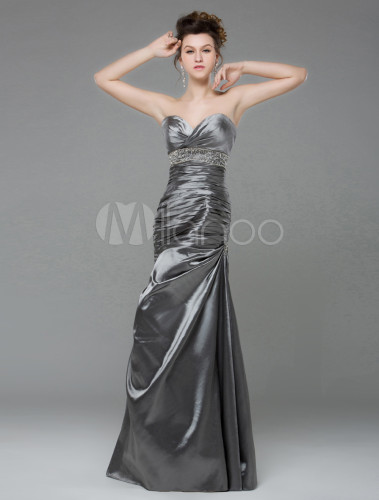 Mermaid Silver Beading Strapless Floor-Length Prom Dress - Milanoo.com