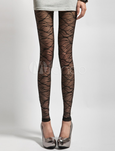 Black Paisley Lace Leggings - Milanoo.com