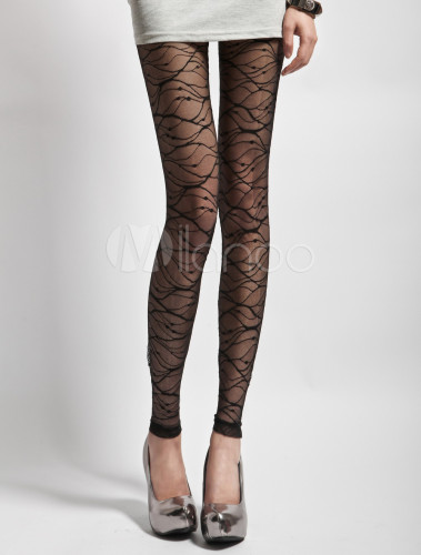 Black Paisley Lace Leggings - Milanoo.com