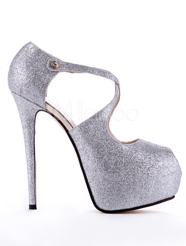 Chic Silver Synthetic Material Glitter Peep Toe Shoes - Milanoo.com