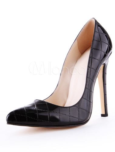 Formal Black Faux Leather Quilted Pointy Toe Heels - Milanoo.com