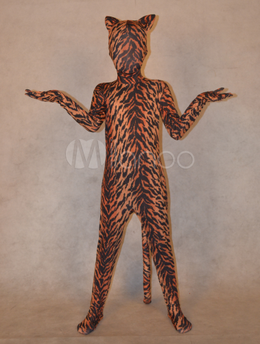 Kid Spandex Zentai Tiger Stripe BodySuit Halloween Costume Party Outfit 