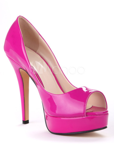 Elegant Fuchsia Patent Neon Peep Toe High Heels - Milanoo.com