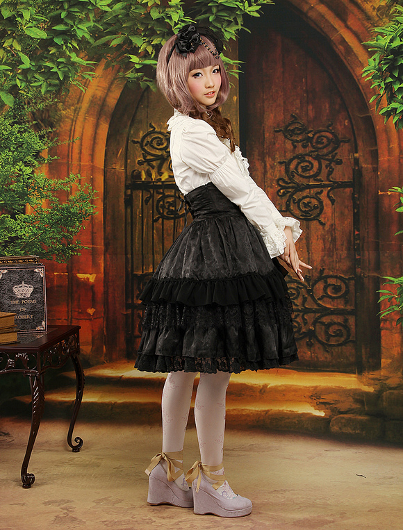 Gothic Style Black Ruffles Jacquard Lolita Skirts - Milanoo.com