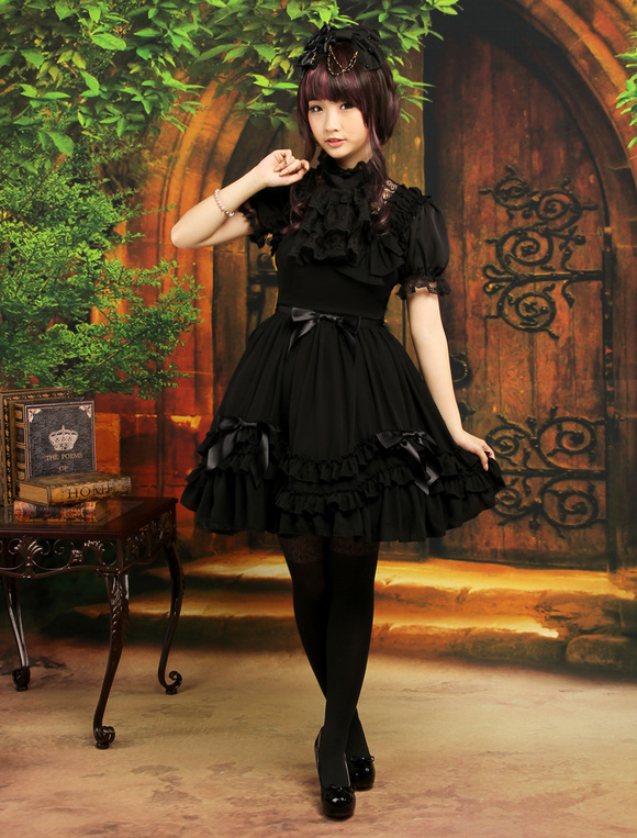 Sweet Black Straps Neck Bow Chiffon Cute Lolita Jumper Skirt - Milanoo.com