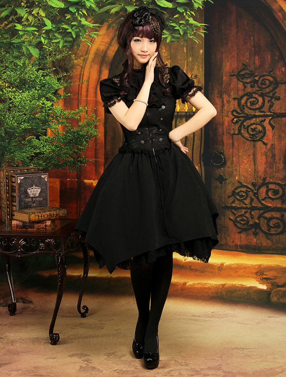 Gothic Black Satin Jacquard Cute Lolita Outfits - Milanoo.com