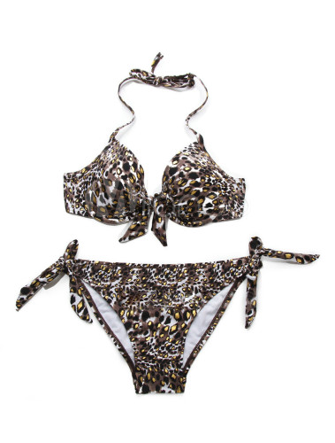 Chic Brown Lycra Spandex Twisted Leopard Print Women's Bikini Set ...