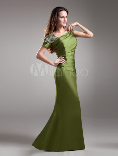 vestido para la madre de novia de satén elástico de verde esmeralda