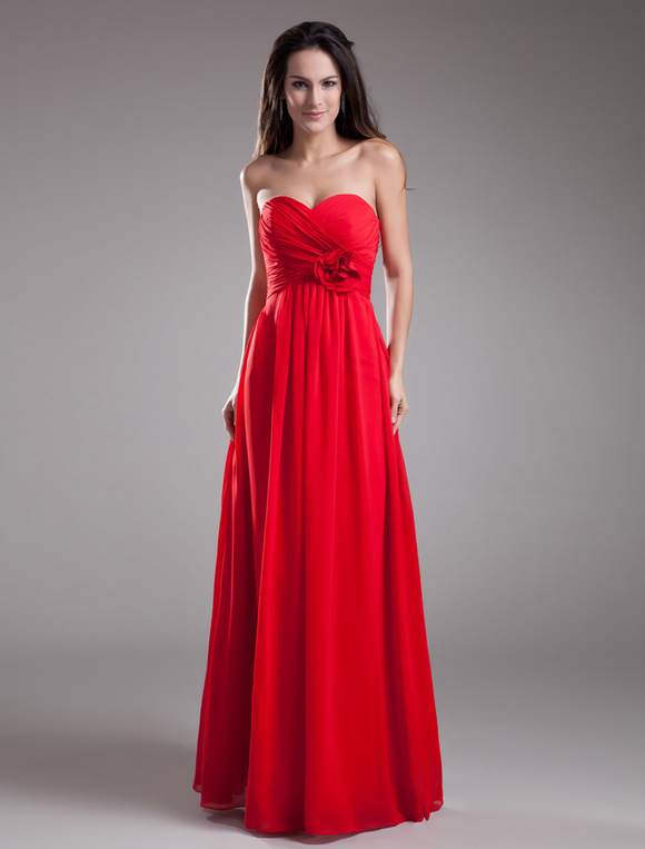 Mariage Robes de soirée pour mariage | Robe demoiselle d'honneur rouge avec fleur - EI35943