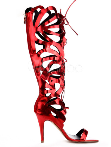 red patent heeled boots