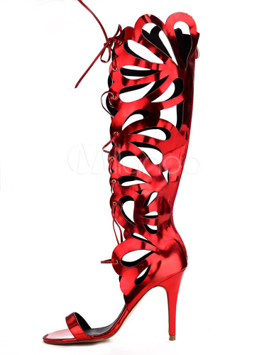 red patent heeled boots