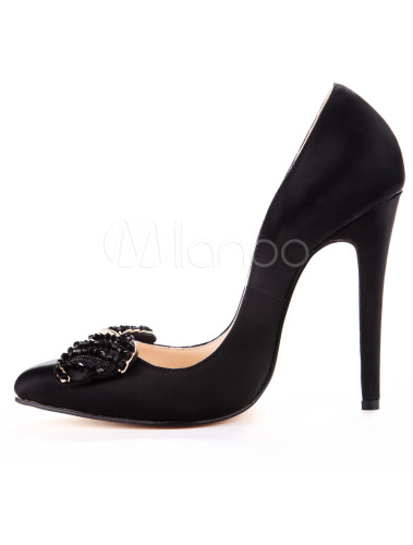 black satin stiletto heels