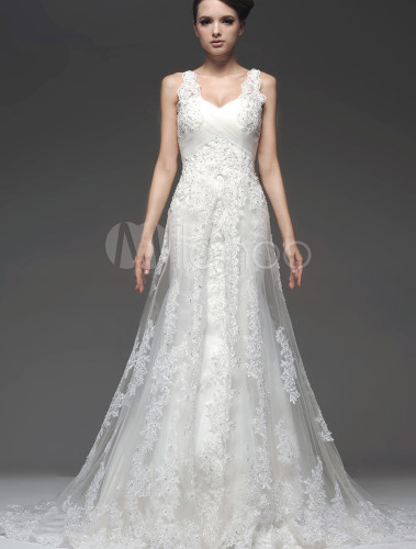 Elegant Ivory Sequin Sleeveless A-line Tulle Bridal Wedding Dress ...