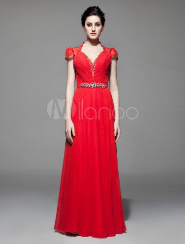Pretty Ivory Sheath Keyhole Neck Sash Chiffon Prom Dress - Milanoo.com