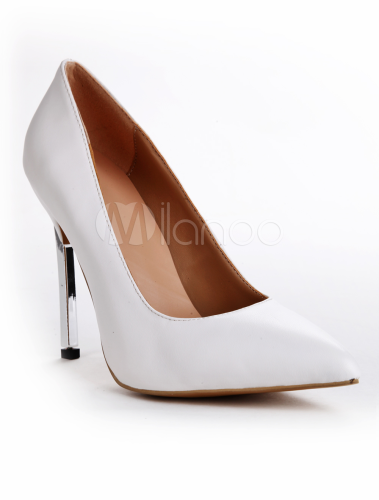 Attractive White Stiletto Heel PU Leather Pointed Toe Women's High Heels - Milanoo.com