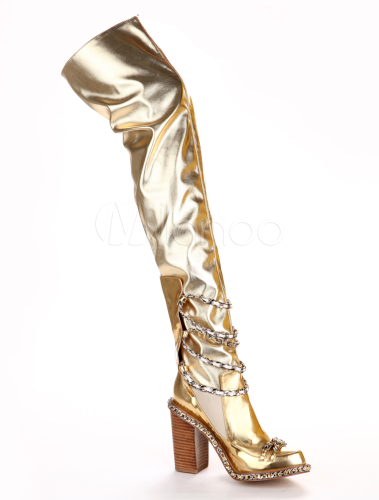 gold platform knee high boots