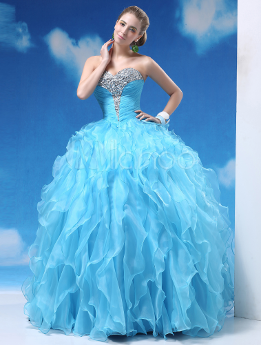 Light Sky Blue Ball Gown Floor-Length Quinceanera Dress with Sweetheart ...