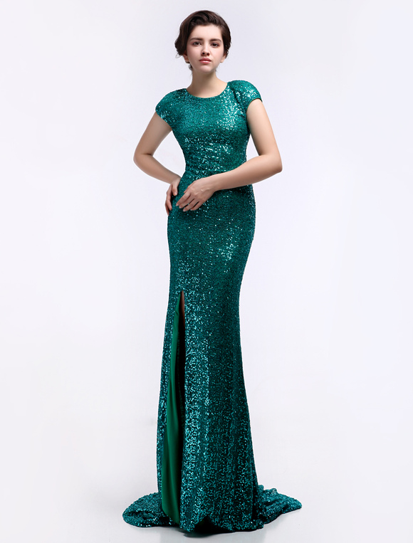 Dark Green Sequined Split Mermaid Prom Dress - Milanoo.com