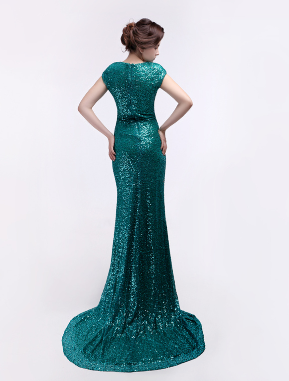 Dark Green Sequined Split Mermaid Prom Dress - Milanoo.com