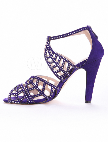 Sandali eleganti donna tacco 11 cm viola arrotolato pelle