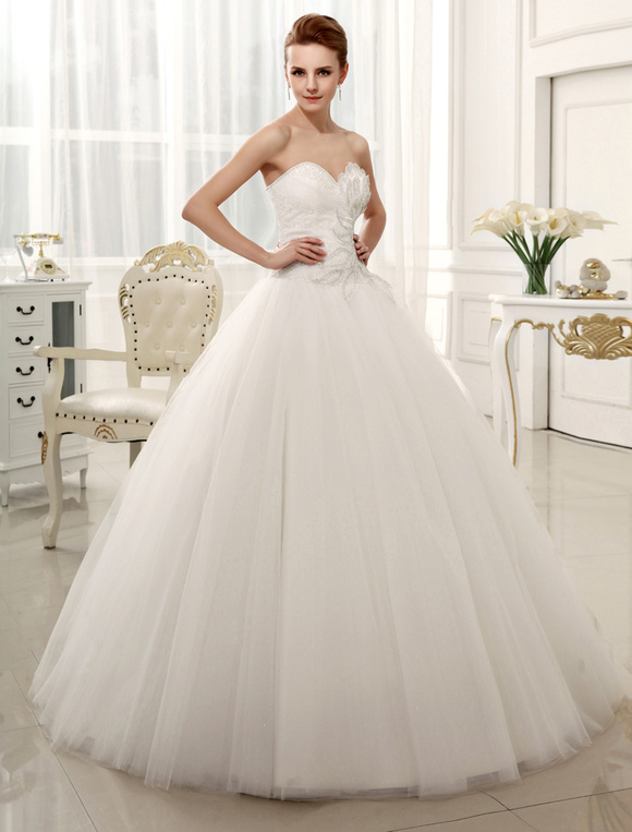 Beading Floor-Length Ivory Ball Gown Bridal Wedding Dress with ...