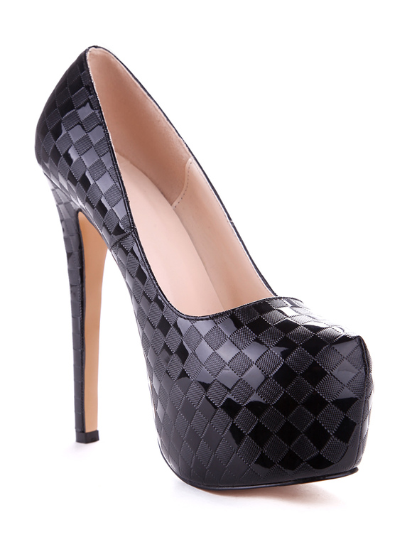 Black Stiletto Heel PU Leather Elegant Womens Platform Pumps - Milanoo.com