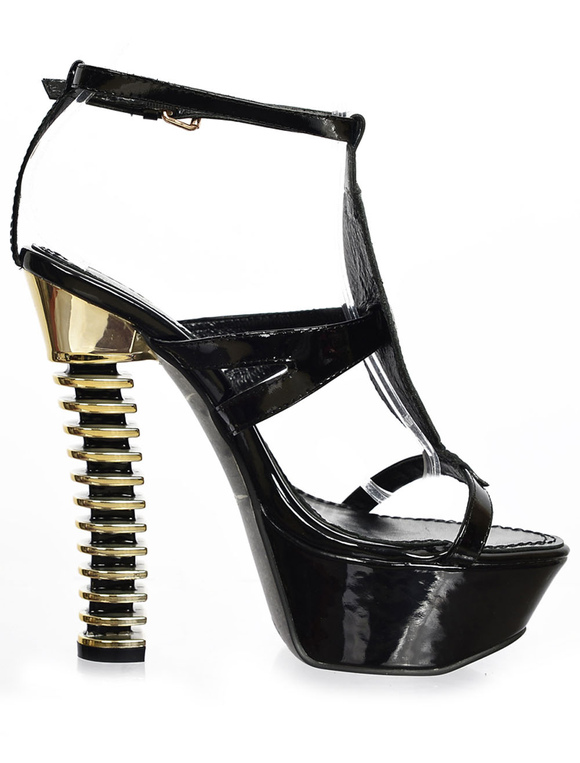 Sexy Embroidered Open Toe Genuine Patent Leather Black Platform Sandals ...